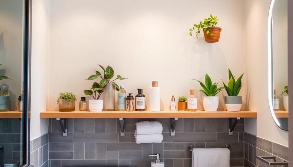 DIY vanity shelves for bathroom organization