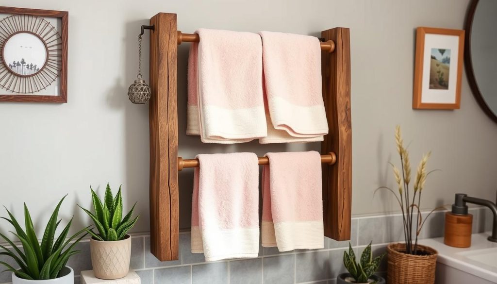 DIY wooden towel rack bathroom decor