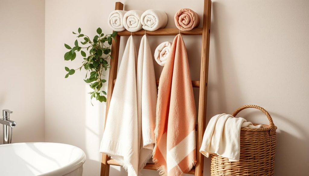 Decorative towel display in bathroom