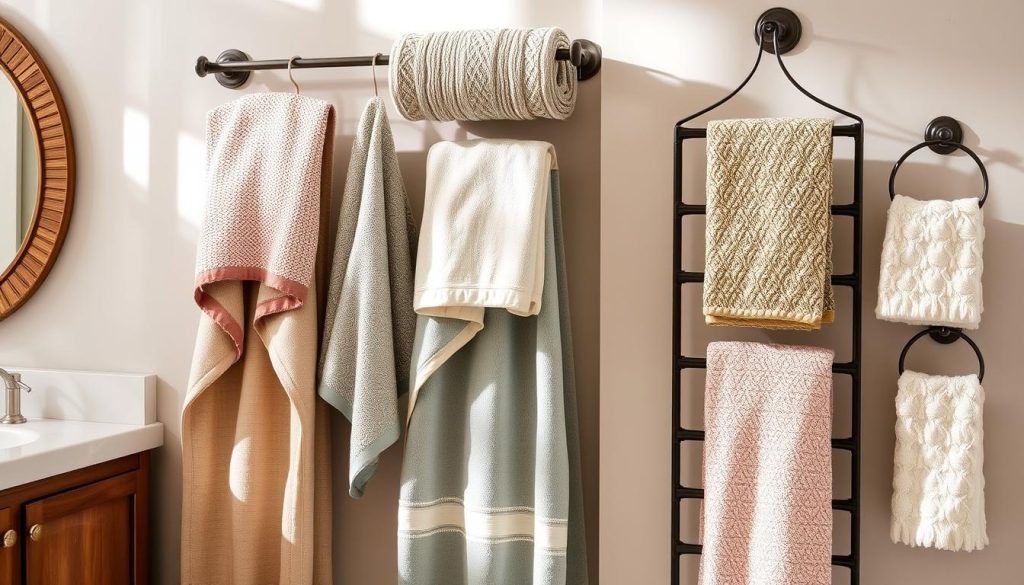 Decorative towel racks with various textures