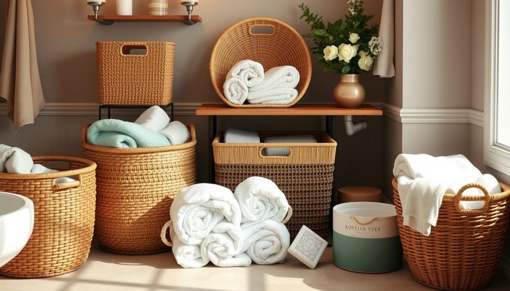 Decorative towel storage with baskets