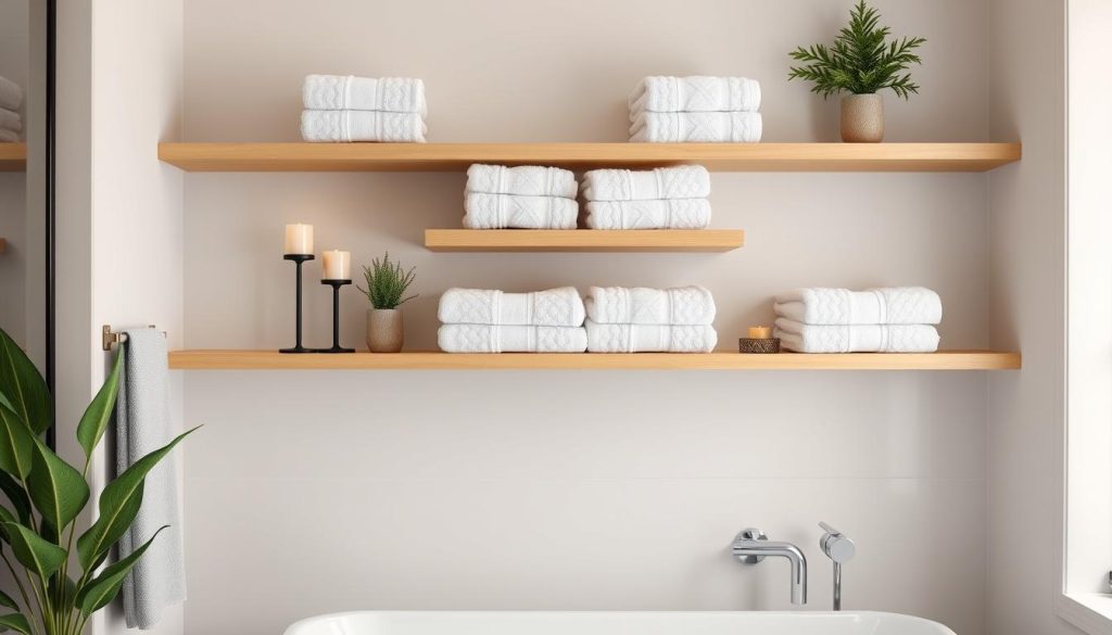 Floating shelves for bathroom storage