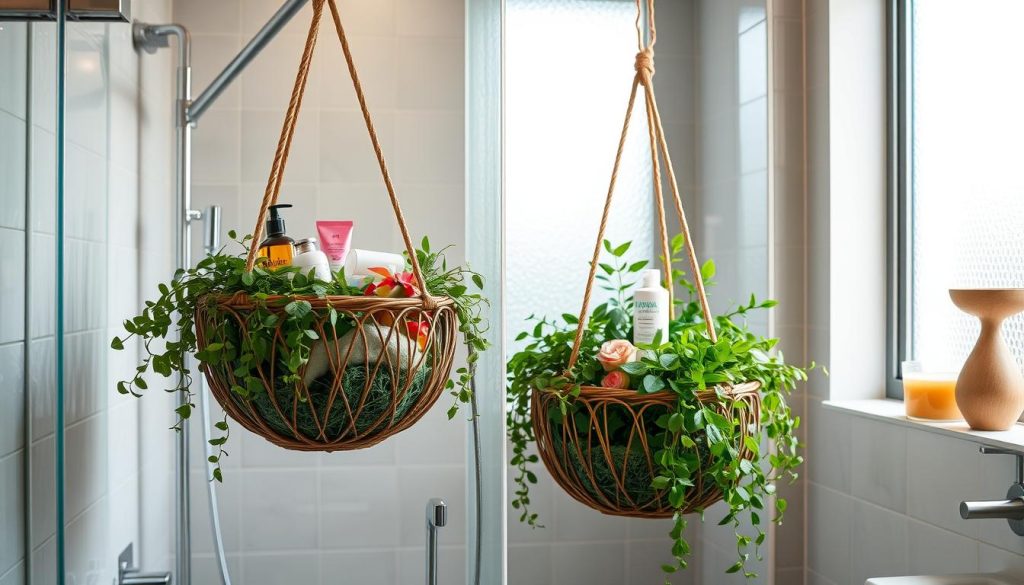 Hanging baskets in shower