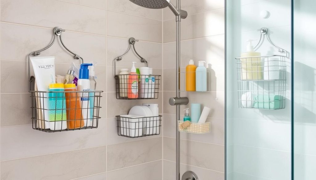 Hanging shower baskets and organizers