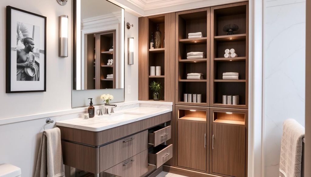 Hidden storage compartments in bathroom