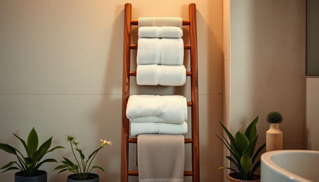 Ladder-style towel holder for small bathroom organization