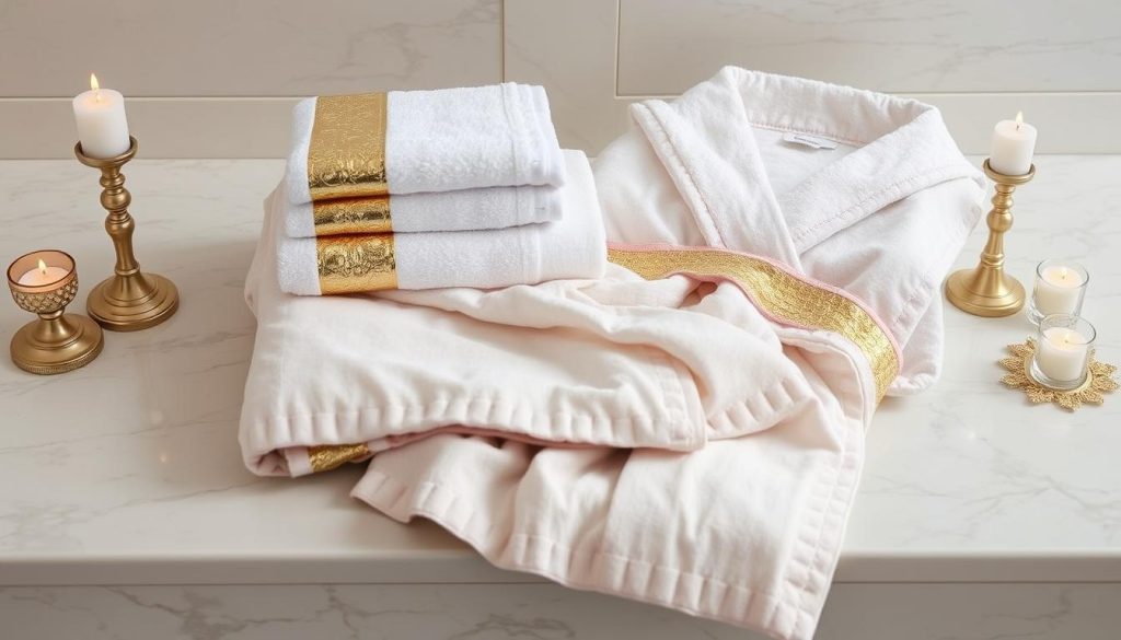 Luxurious bath linens with metallic accents