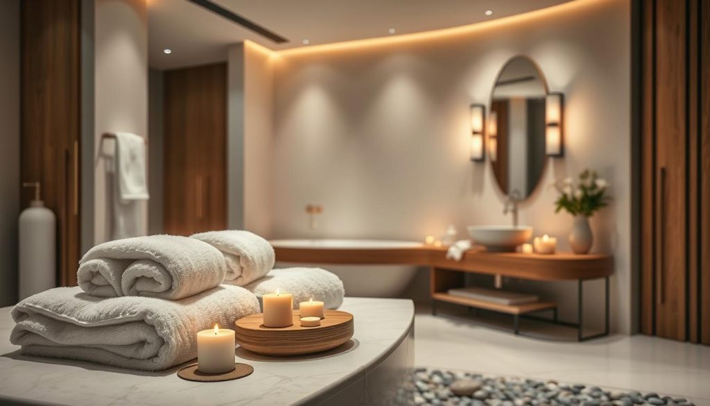 Luxury towel displays in spa-inspired bathrooms