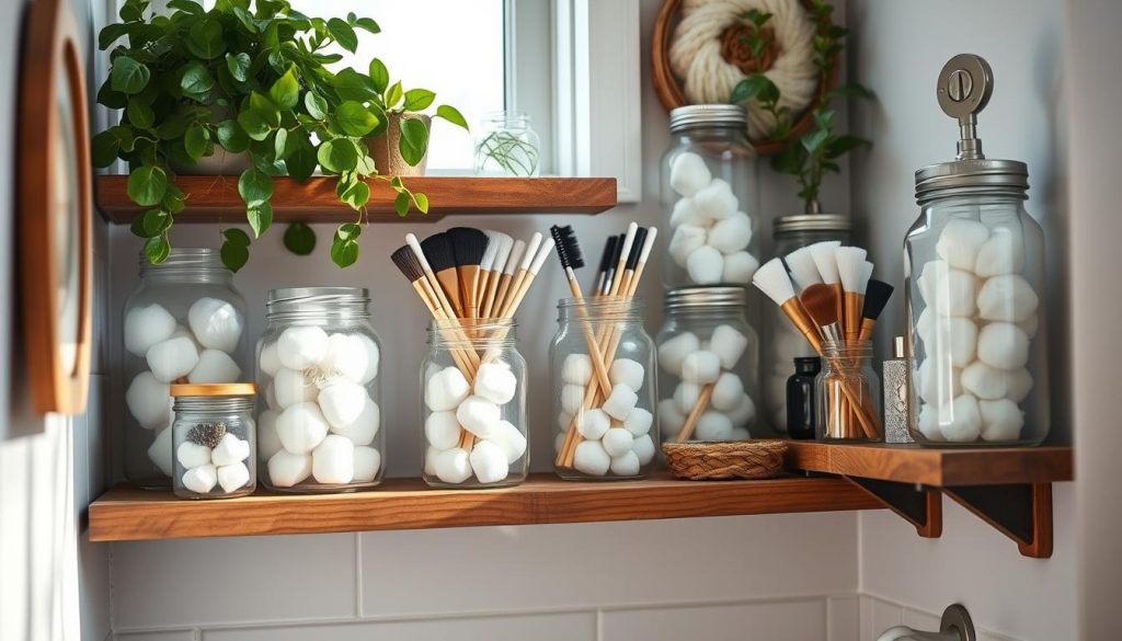 Mason jar bathroom storage