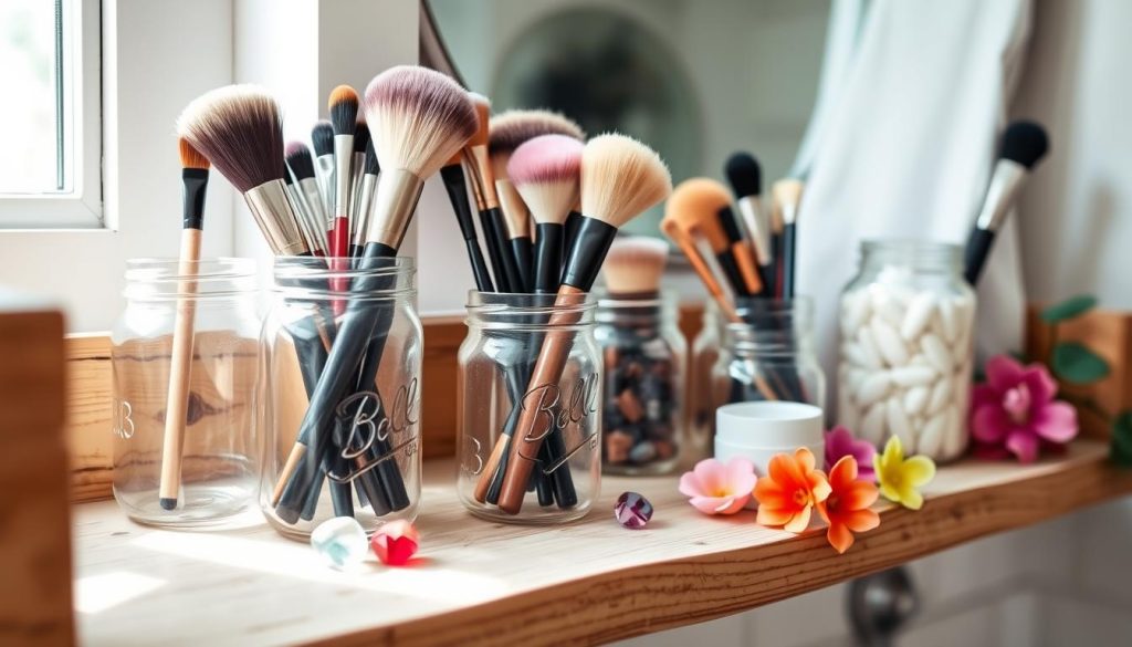 Mason jar makeup brush holders