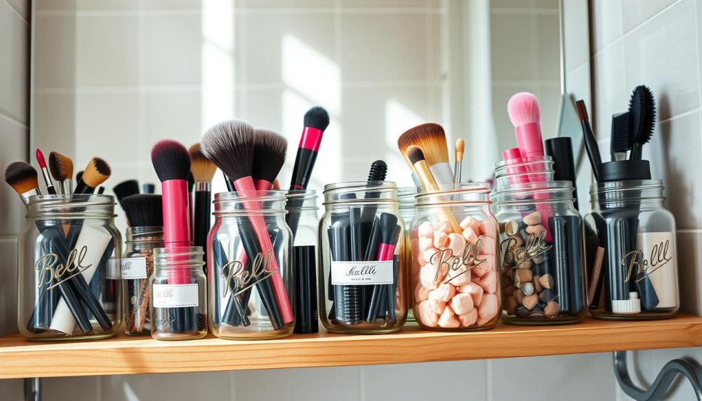 Mason jar makeup storage