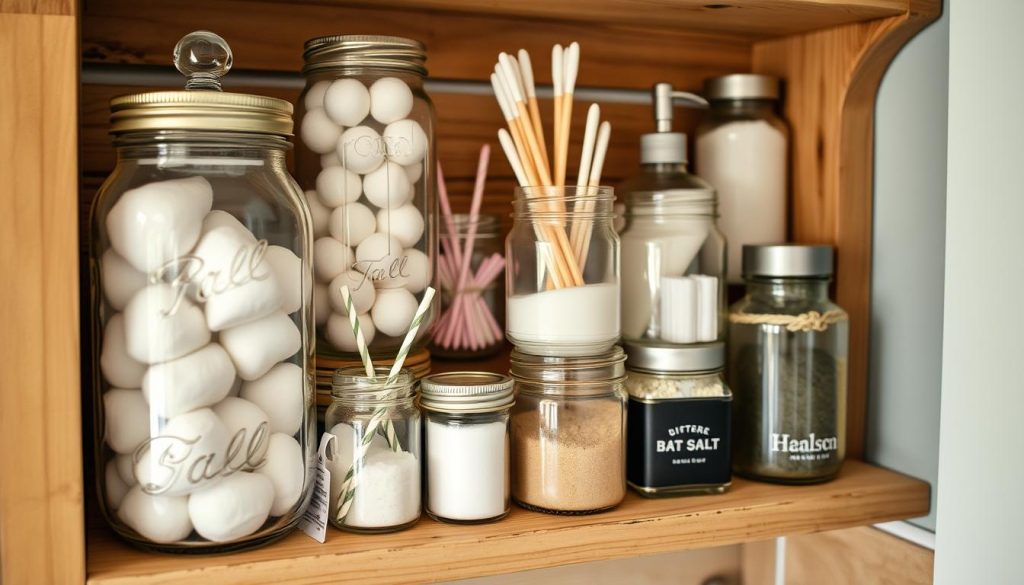 Mason jar storage for bathroom essentials