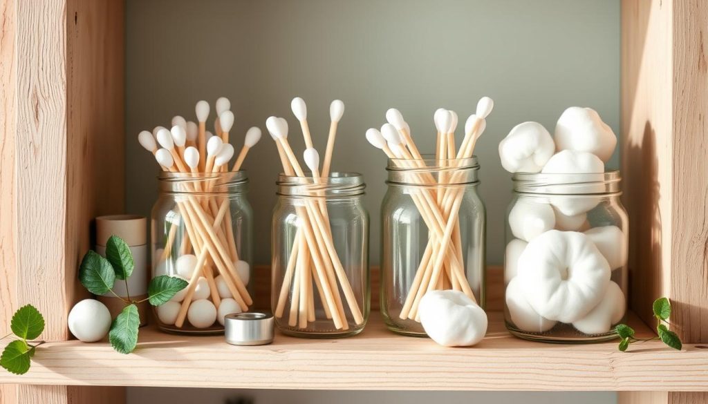 Mason jar storage for cotton swabs and balls