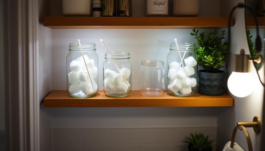 Mason jars for small bathroom storage