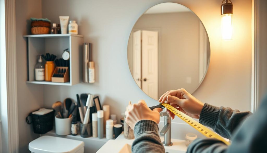 Measuring vanity area for bathroom organization