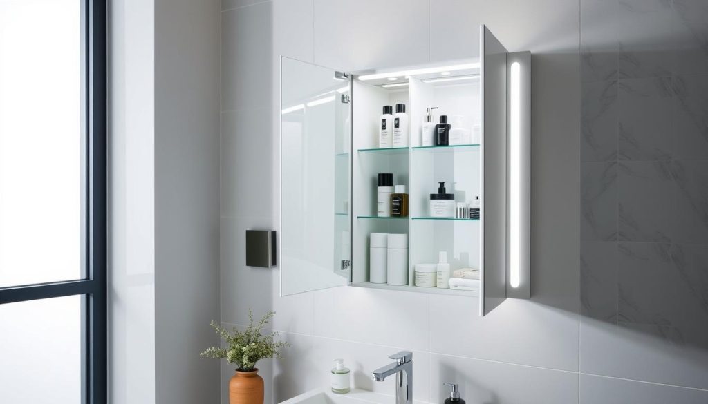 Mirror cabinet for bathroom decluttering