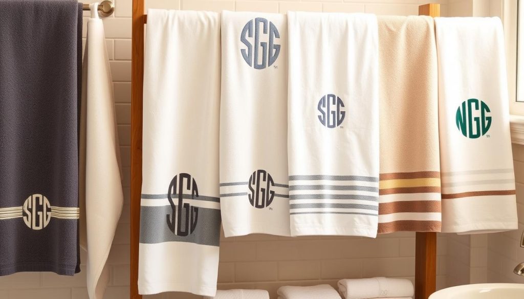 Monogrammed towels with various customization options