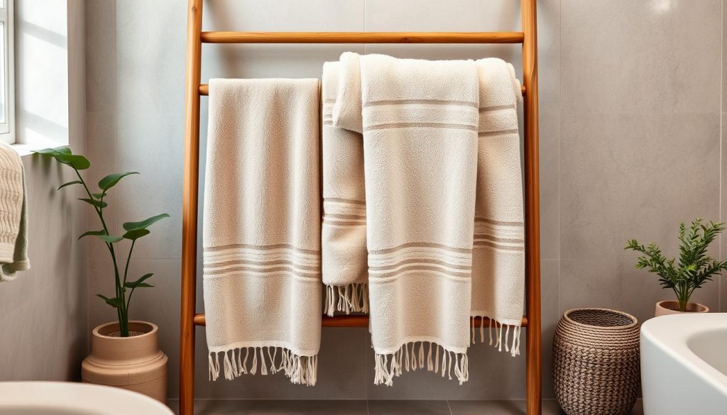 Neutral tone bath towels