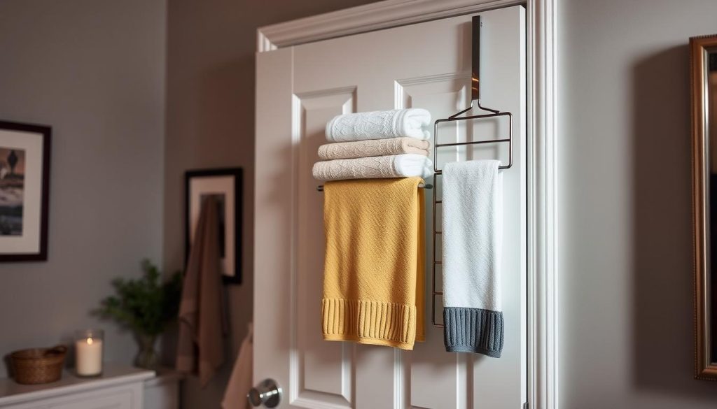 Over-the-door towel hangers for bathroom organization