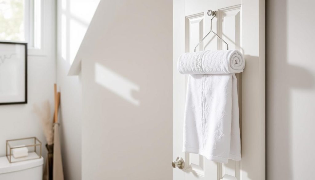 Over-the-door towel rack for space-saving bathroom decor