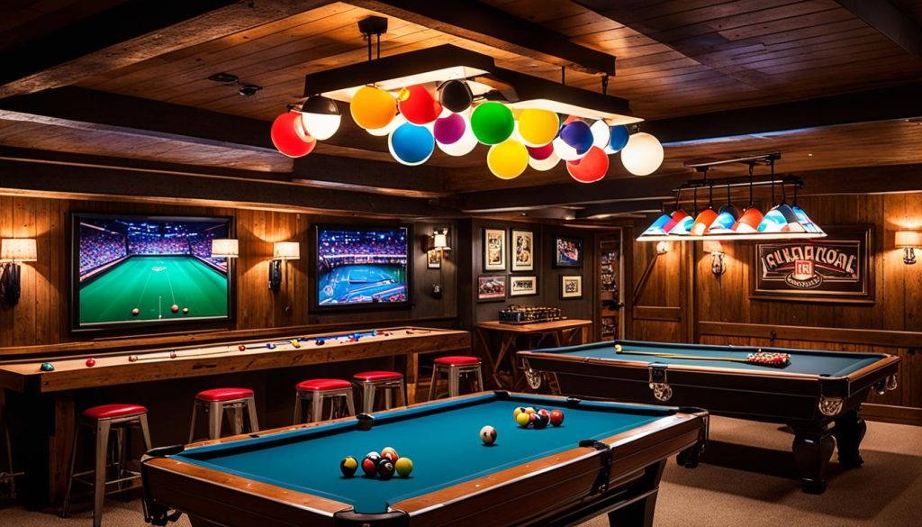 Pool table in basement game room