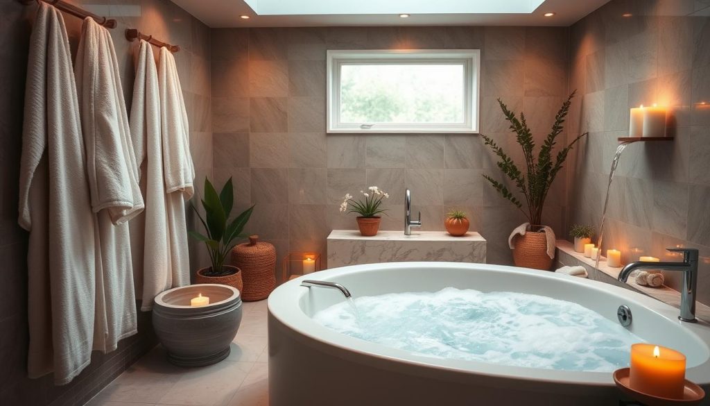 Relaxing bathroom environment with soothing sounds