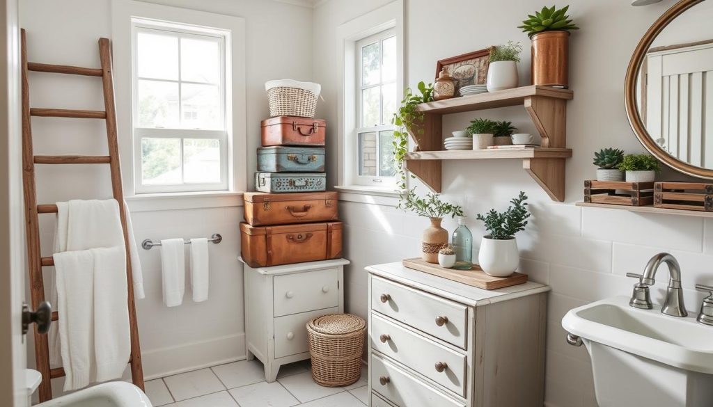 Repurposed bathroom storage