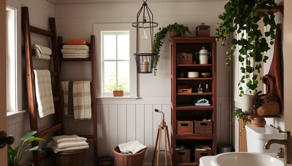 Repurposed furniture for bathroom storage