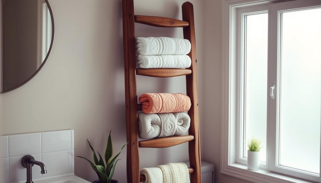 Repurposed furniture for towel storage