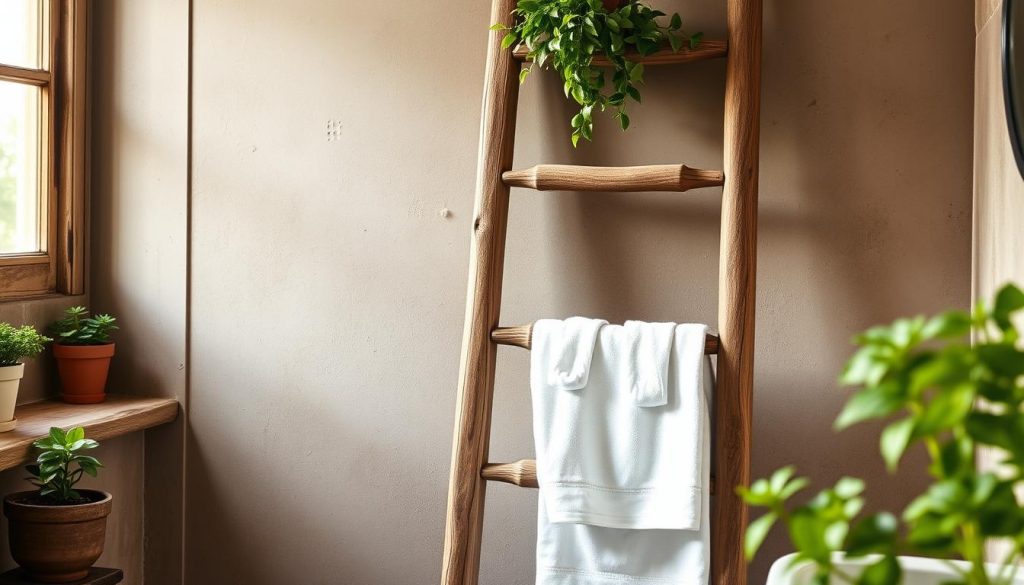 Repurposed furniture for towel storage