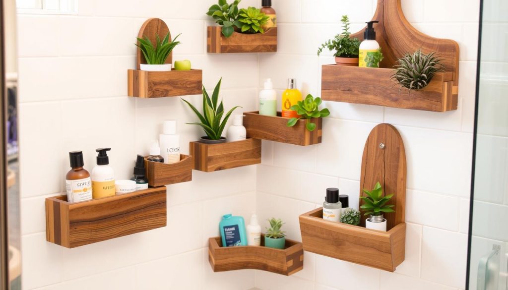 Repurposed wood shower caddies