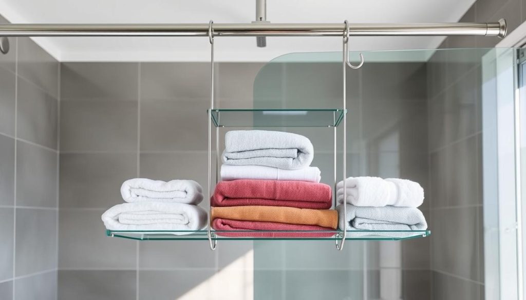 Shower caddies for towel storage