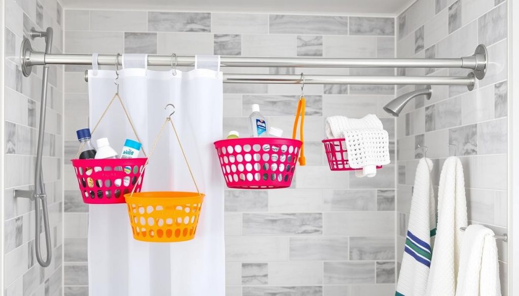 Shower curtain rod storage hacks