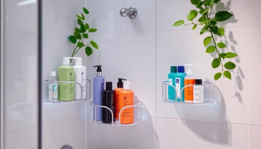 Shower organization with corner caddies