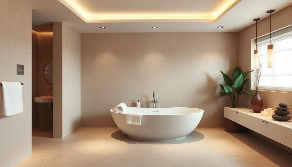 Spa bathroom design with mood lighting