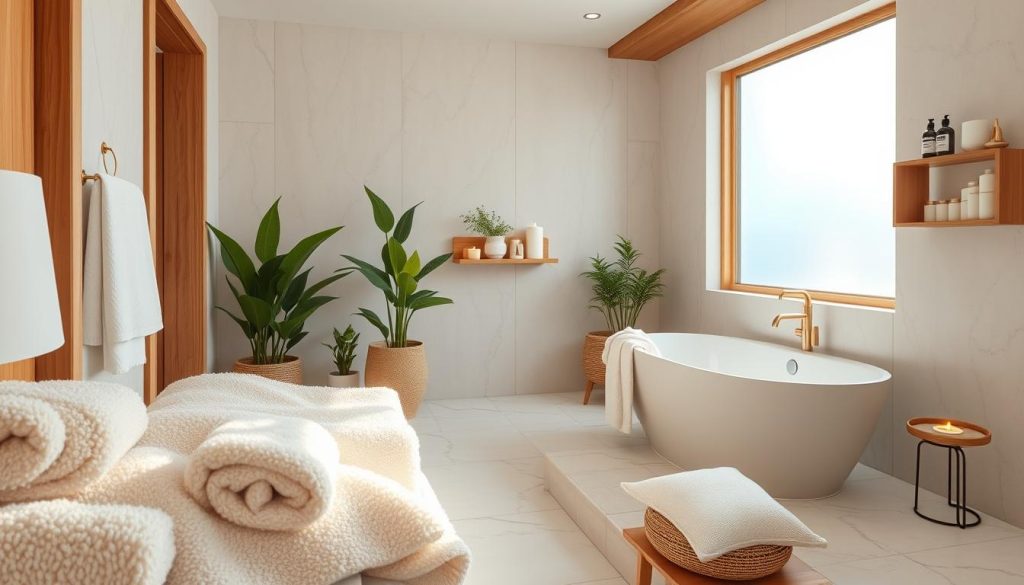 Spa-inspired bathroom with plush towels