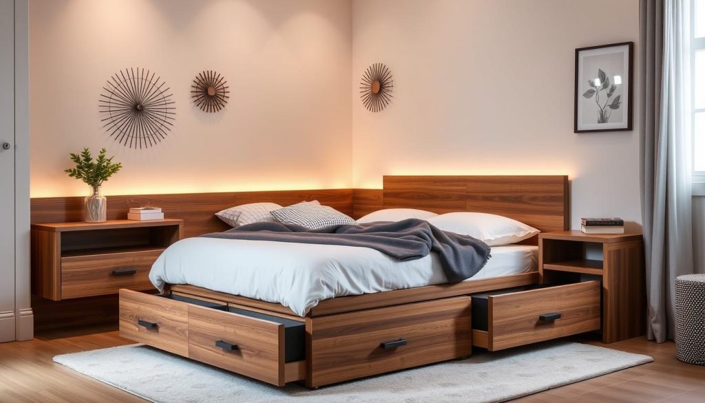 Space-saving queen bed frame