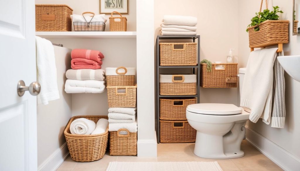 Storage baskets for bathroom organization