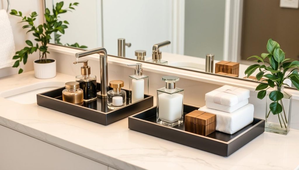 Stylish countertop organizers for bathroom vanity