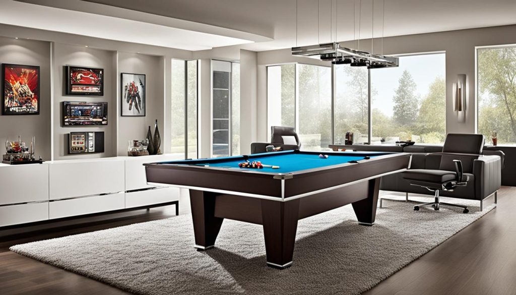 Stylish gaming tables in modern game room