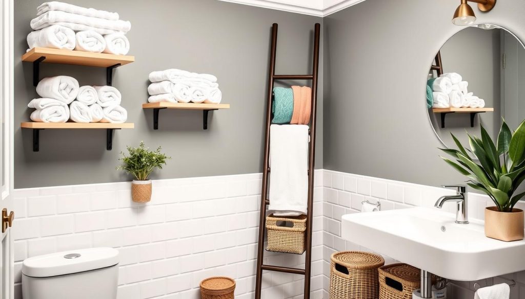 Stylish towel storage for compact bathrooms