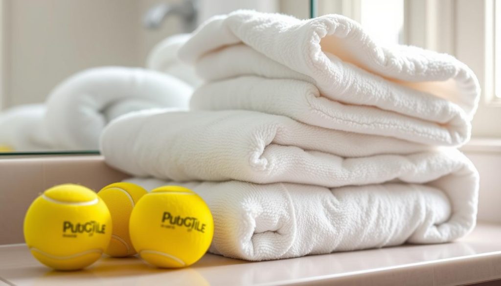 Tennis balls for softening bath towels