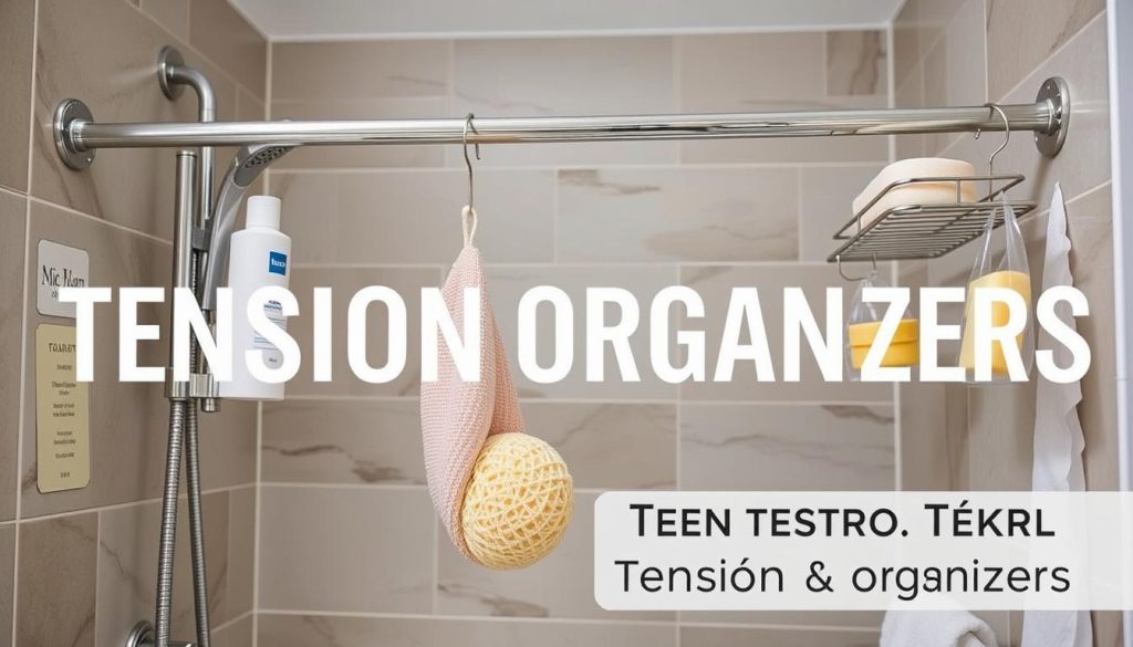 Tension rod organizers for shower storage