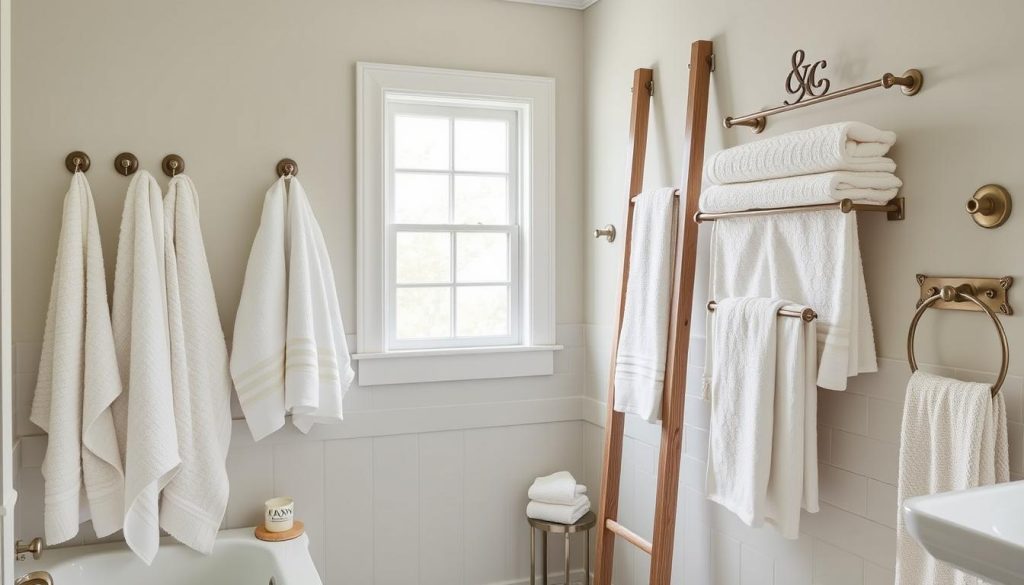 Towel hanging techniques for bathroom organization