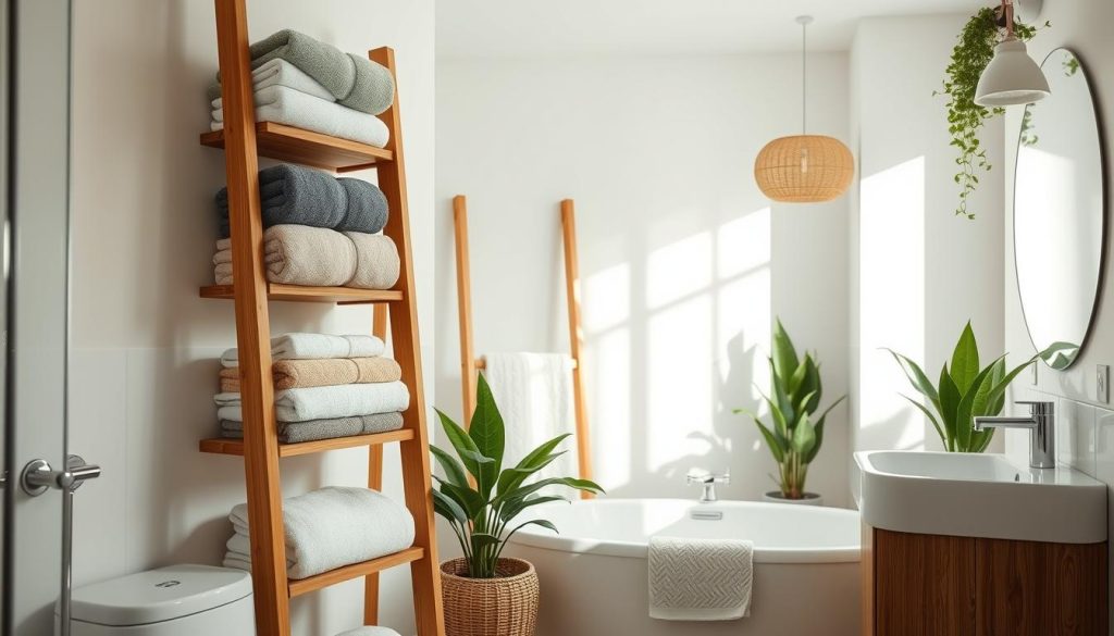 Towel ladder in a bathroom