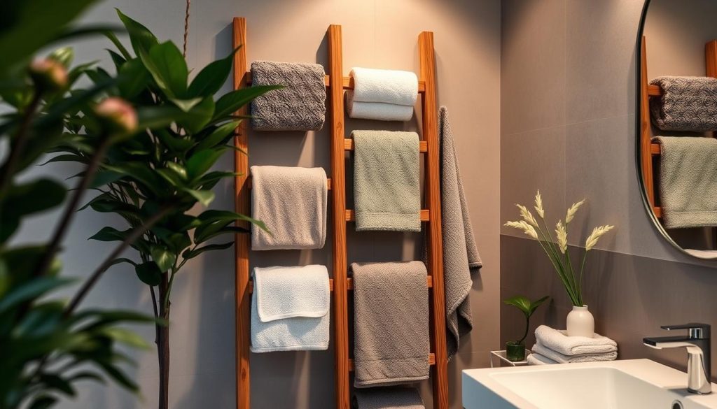 Towel ladders for bathroom storage