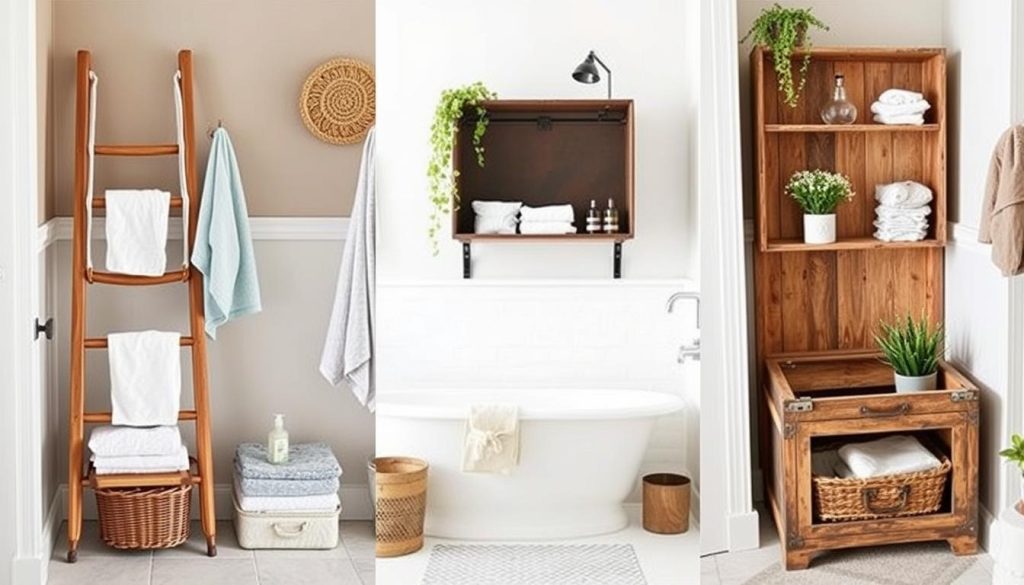 Upcycled furniture for bathroom storage