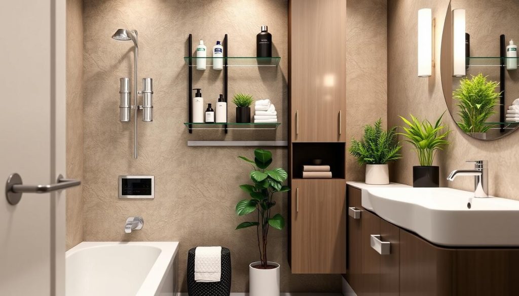 Vertical storage solutions for small bathrooms