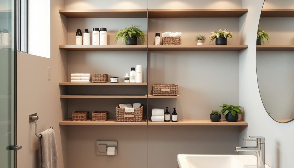 Wall-mounted storage options for bathroom