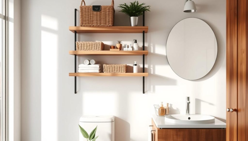 Wall-mounted storage solutions for small bathrooms